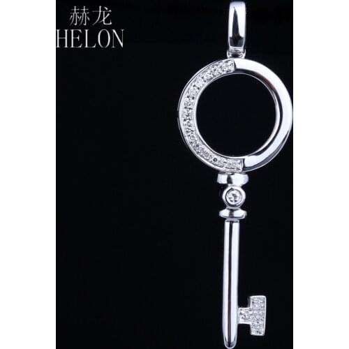 HELON Solid 14K White Gold AU585 Pave Genuine Natural Diamonds Key Shape Pendant For Women Birthday Anniversarry Best Gift