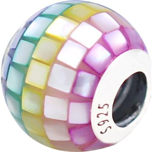 QANDOCCI 925 Sterling Silver Jewelry Multi-Color Mosaic Charm, Multi-Colored CZ Original Beads Fits Bracelets For Jewelry Making