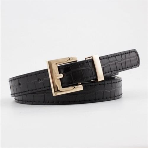 2020 New Designer Womens Red Black Brown White Narrow Thin Faux Crocodile Leather Belt Female Gold Buckle Belts For Women Dress