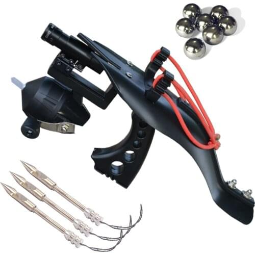 Slingshot Hunting Fishing Bow Powerful Catapult Support Laser Sightscope Fishing Reel Multi-function Steel Ball Ammo Arrow