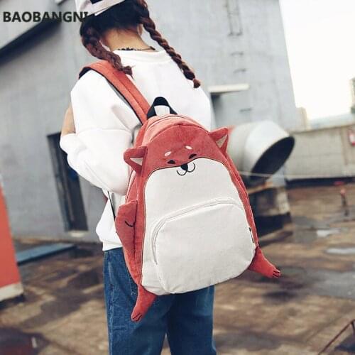 School Backpack Anime For Teenagers Girls Cute Fashion Designer Corduroy Animal Fox And Dog Shape Schoolbag Student Backpack