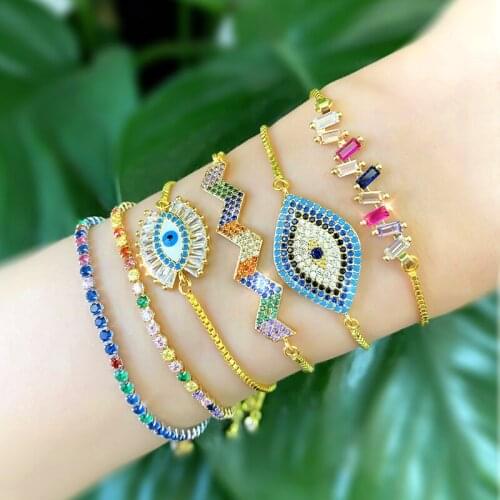 Somsoar Jewelry rainbow crystal zircon Bracelet bling bling eyes pendant adjustable Bracelet as Christmas Gift