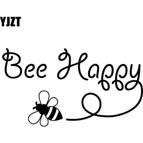 YJZT 15.4CM*8.5CM Bee Happy Design Art Vinyl Car Sticker Inspirational Decal Black/Silver C19-0069