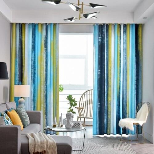Customized Window Curtain Living Room Curtains for Bedroom Stripe Printed Blinds Creative Blue Drapes Partition Home Decor