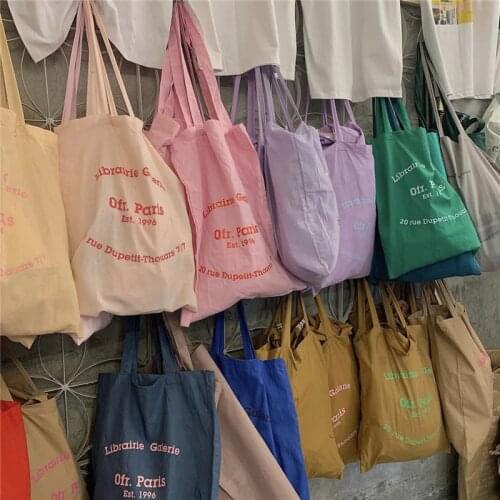 Ofr Paris French Letter Print Canvas Bag Thin Cloth Shopping Handbag Tote Bag Summer Sholder Bag For Girl Women New Fashion 2021