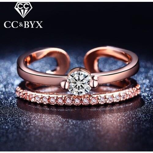 Rose Gold color Opened Ring Punk Party Rings For Women Mid Finger Fashion Jewelry Ring Cocktail CZ Jewelry Bague CC208
