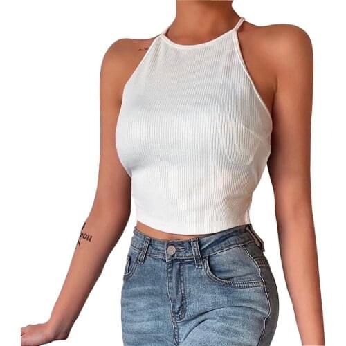 2020 New Fashion Summer Sexy Slim Cross Straps Vest Women Halter Neck Bandage Vest Top