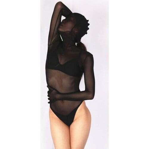 Woman Thin Mesh Body Sculpting Bodysuit Cosplay Toning Jumpsuit High Elastic Zentai One Piece Tights High Cut Onesie Net Yarn