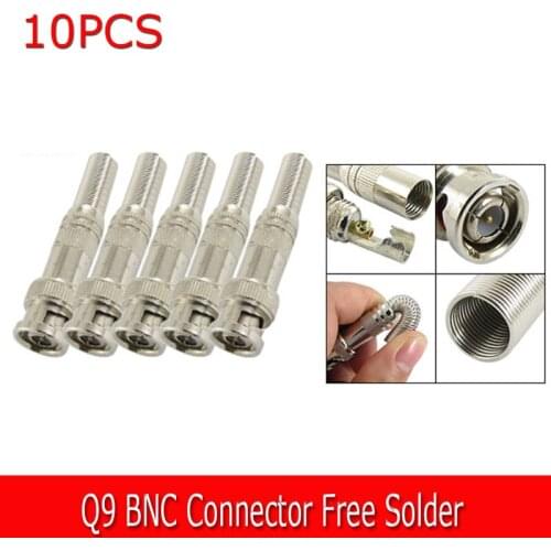 10Pcs Bnc Q9 Male Plug For Rg59 Coaxial Cable Cctv Copper Solderless Connector For Cctv Camera Copper Core Free Welding
