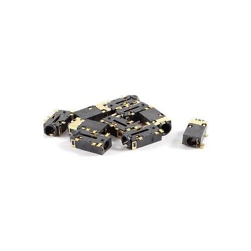 10 Pcs PCB Mount 6 Terminals Female 3.5mm Headphone Audio Jack Gold Tone Plated