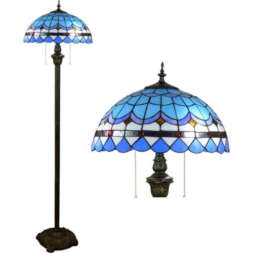 16inch Tiffany blue Mediterranean Stained Glass floor lamp E27 110-240V for Home Parlor Dining bed Room standing lamp