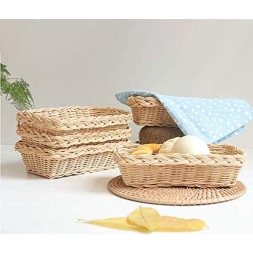 2 Pieces Bread Basket for Serving Set,9 Inch Rectangle Rattan Fruit Basket, Woven Stackable Kitchen Tabletop Food Basket