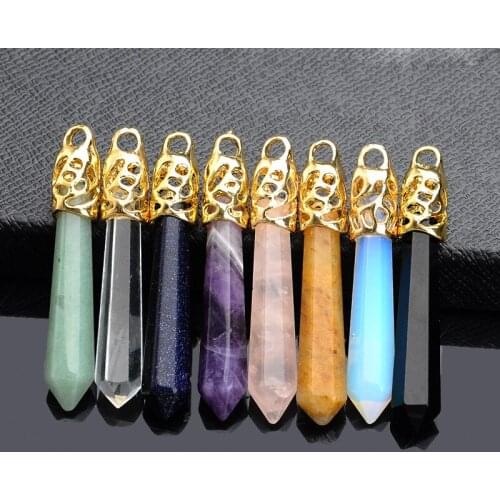 2pcs / pack Natural Crystal stone Pendant Semi-Gem Bullet Hexagon Pendant DIY Necklace Sweater Chain Jewelry Accessories