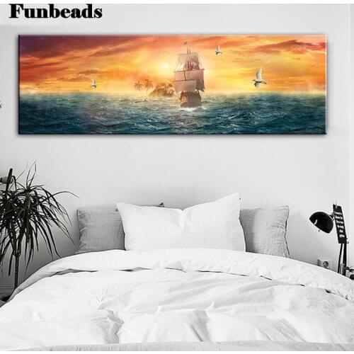 Full Square Round Drill 5D DIY Diamond Painting large Island sailing and sea birds 3D Embroidery Cross Stitch Home Decor FF531