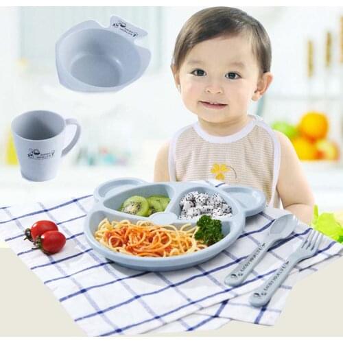 Wheat Baby Dishes Bowl Cup Plates Sets 5pc/set Sub-grid Cartoon Tableware Creative Gift For Infant Toddler Children Dinnerware