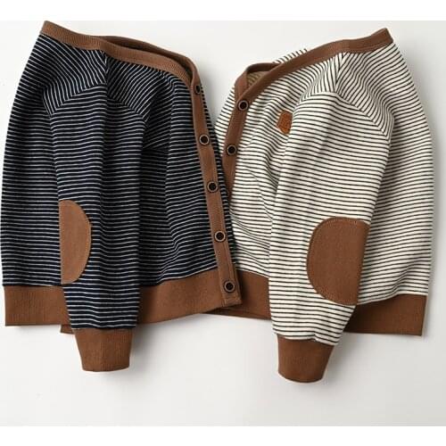 Children Knit Cardigan Spring Autumn Boys Sweaters V-neck Striped Kids Knitting Sweater Jacket BB180