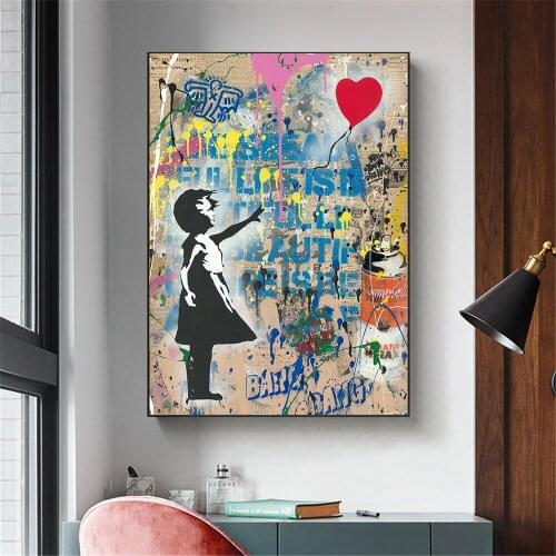 Girl With Balloon Wall Art Canvas Posters Prints Graffiti Canvas Painting Decorative Picture For Office Living Room Home Decor