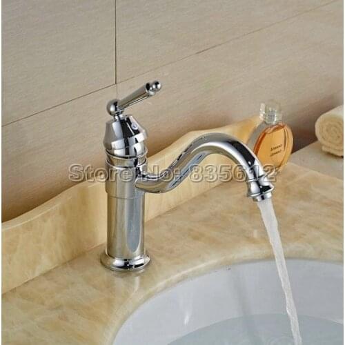 Chrome Brass Swivel Spout Bathroom Faucet Single Hole Washbasin Mixer Sink Faucets Single Lever Cold &Hot Water Mixer Tap Wnf206