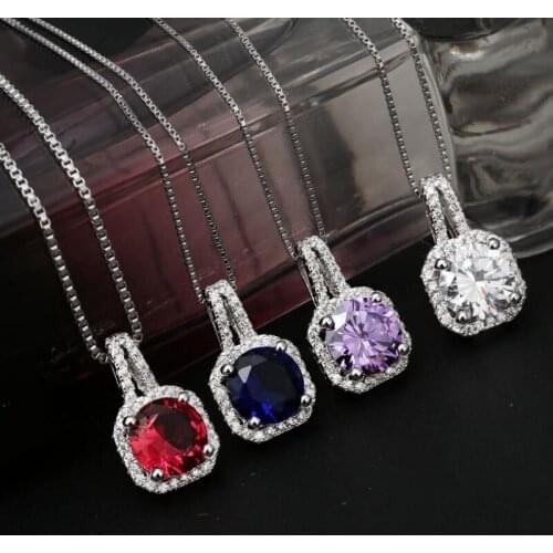 Classic Women Fashion AAAAA Zircon Pendant Necklace Shine CZ Charms Necklace Statement Box Chain Wedding Party Necklace