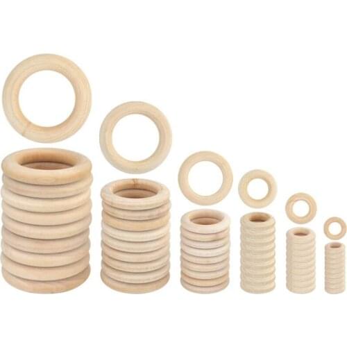 Natural Wood Rings for DIY Craft, Ring Pendant and Connectors Jewelry Making, 6 Size 60Pcs