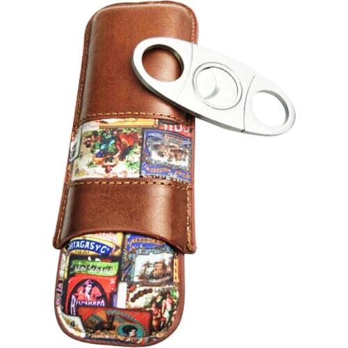 Leather Travel Cigar Case Portable 2 Tube Holder Gadgets Mini Cigar Humidor Box Fit Cigars Accessories