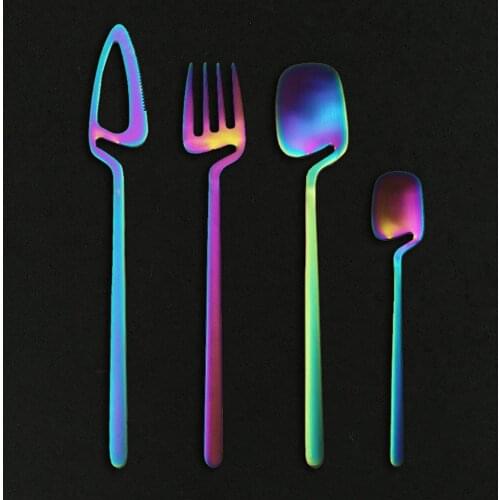 Matte Rainbow 4Pcs Cutlery Set Dinnerware 304 Stainless Steel Dinner Fork Coffee Spoon Kitchen Knife Set Western Tableware Set