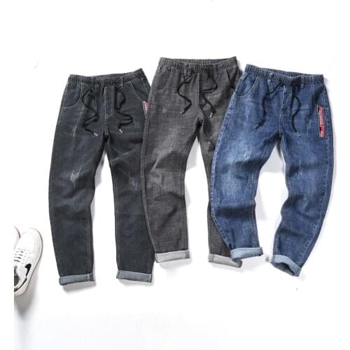 Plus Size M-10XL Spring Autumn 2021 Cowboy jeans men\s loose brand black stretch Korean Harajuku bf wind small feet teenagers