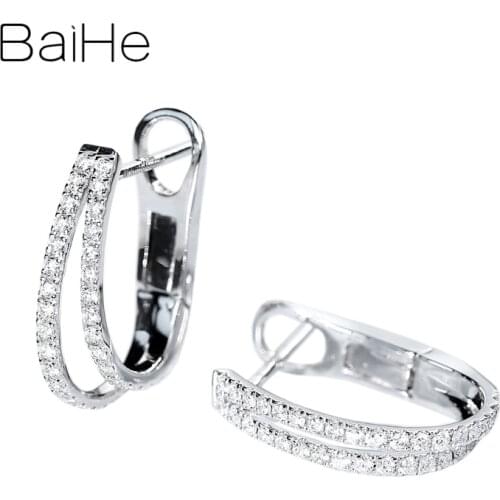 BAIHE Solid 14K White Gold 0.40ct H/SI Round Natural Diamond серьги Wedding Trendy Fine Jewelry серьги Stud earrings for Women