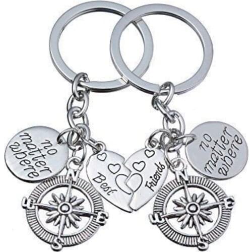 No Matter Where Compass Best Friends Keyring Key Chain Charm Women Jewelry Accessories Pendant