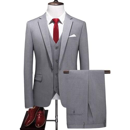 New Arrival Mens Casual Single Breasted Slim Fit Tuxedo Suit Blazer+Pant+Vest 3PCS Solid Wedding Set Male 16 Colors M-6XL 711