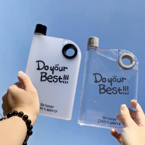 Creative Notebook Plastic Water Bottles A5 A6 Flat Water Bottle BPA Free Clear Book Paper Cup Portable Frosted Water Kettle Cups
