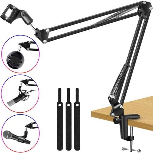 Adjustable Desk Studio Microphone Suspension Arm Stand Mic Clip for Video Recording