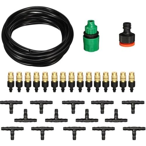 Patio Cooling Misting System Water Spray Mist Atomizing Hose Nozzles Set Garden Greenhouse Irrigation Watering Kit