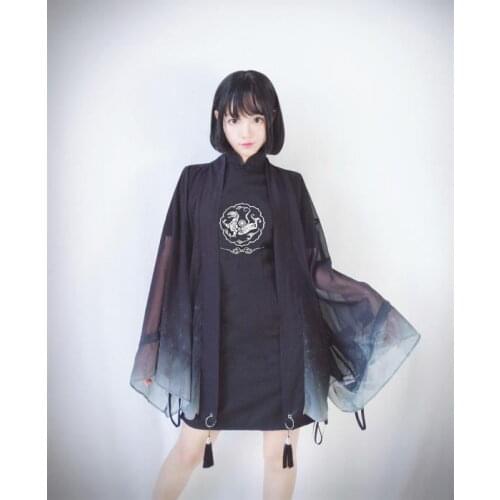 2019 New arrival Harajuku Vintage Summer Women Dress Dragon Embroidery Cheongsam Short Sleeve Stand Collar Punk Dress