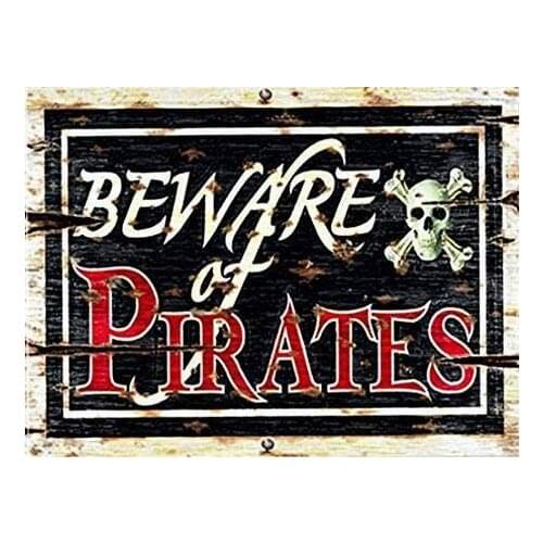 Vintage Metal Tin Sign 20x30 Beware of Pirates Wall Decor Home Decor