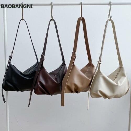 Women Zipper Baguette Bags Plicated Handbags High Quality Leather Soft Lady Shoulder Bag Female Middle Wrinkle Oxter Bag