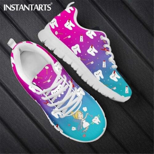 INSTANTARTS Gradient Dental Sneakers Women Shoes Flats Casual Ladies Shoe Woman Lace-Up Mesh Light Breathable Female Zapatillas