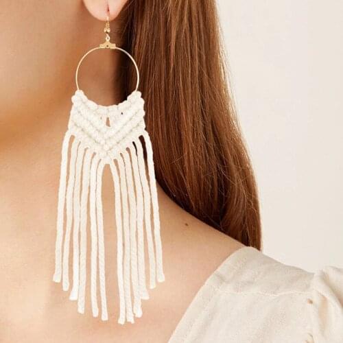 Tassel Macrame Earrings Women Handmade Cotton Weaving Multi Colors Wild Summer Holiday Jewelry Boho Accessories Drop Shipping