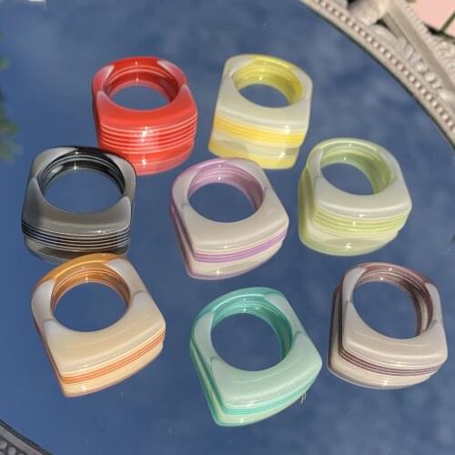New Ins Simple Colorful Gradation Multilayer Resin Acrylic Ring Fashion Geometric Square Rings For Women Girls Summer Jewelry
