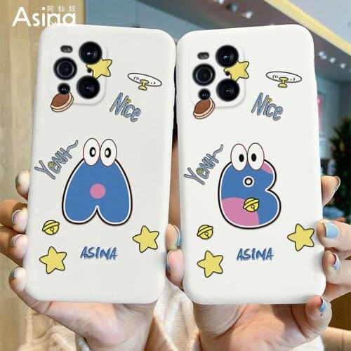ASINA Liquid Silicone Case For OPPO Find X3 Pro Lite Neo Shockproof Initial Letter Cover Bumper For Find X2 Fundas Alphabet Cute