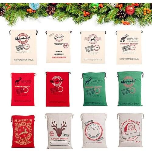 10pcs/lot Santa Sacks Christmas Gift Bag Canvas Cotton Elk Santa Claus Drawstring Gifts Bag Santa Bag New Year Gift Decoration