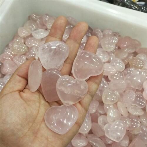 10pcs small gemstone jewelry making 100% natural pimk rose quartz stone crystl heart healing gemstone crystal heart as gift