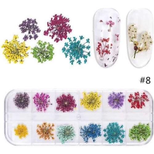 12 Jars Mix Dried Flowers Nail Decorations Jewelry Natural Floral Leaf Stickers 3D Nail Art Designs Polish Manicure Accessories