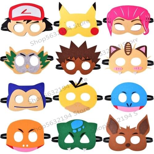 12pcs Pikachu Pokemon GO Halloween Felt Masks For Kids cosplay party mask decoration supplies Accessories for Children XMAS gift
