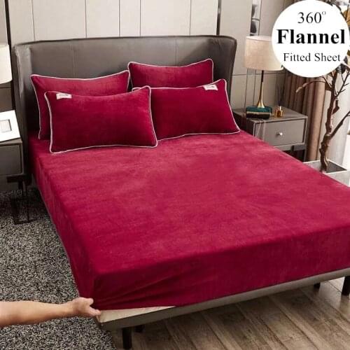 3Pcs/set Winter Warm Solid Flannel Elastic Band Fitted Sheet Mattress Protector Cover Super Soft King Size Double Bed Bed Sheet