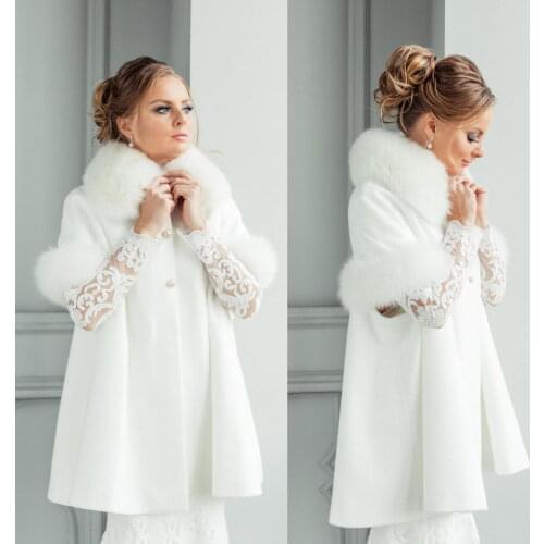 White Faux Fur Bridal Warm Jacket Wedding Cloaks Coat Capes Wicca Robe Christmas Hallowmas Accessories Bolero