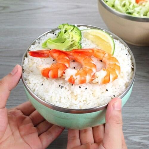FANCITY Stainless steel bowl insulated rice bowl with lid Japanese style childrens anti-scald soup bowl student tableware