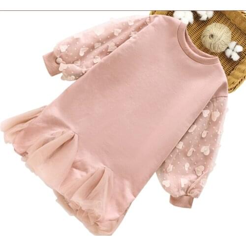 Kids Dresses For Girls Heart Pattern Girl Party Dress Flower Appliques Child Mesh Dress Autumn Winter Girls Costumes Kids