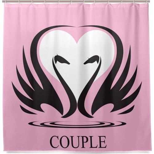 Dropshipping Swan Couple Shower Curtain Valentine Bath Screens Waterproof Floral Curtains for Bath Decoration Accessories Custom