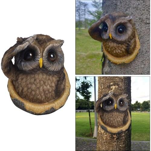 Owl Tree Hugger, Garden Peeker Yard Art Whimsical Sculpture, Housewarming Gifts, 5.5x5inch